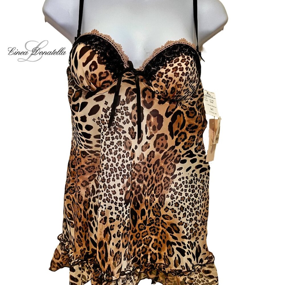 Linea Donatella 2 piece Lingerie Set, Sheer Animal Print, NWT